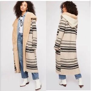 Free people Sweetest thing Striped Hooded Long Coat